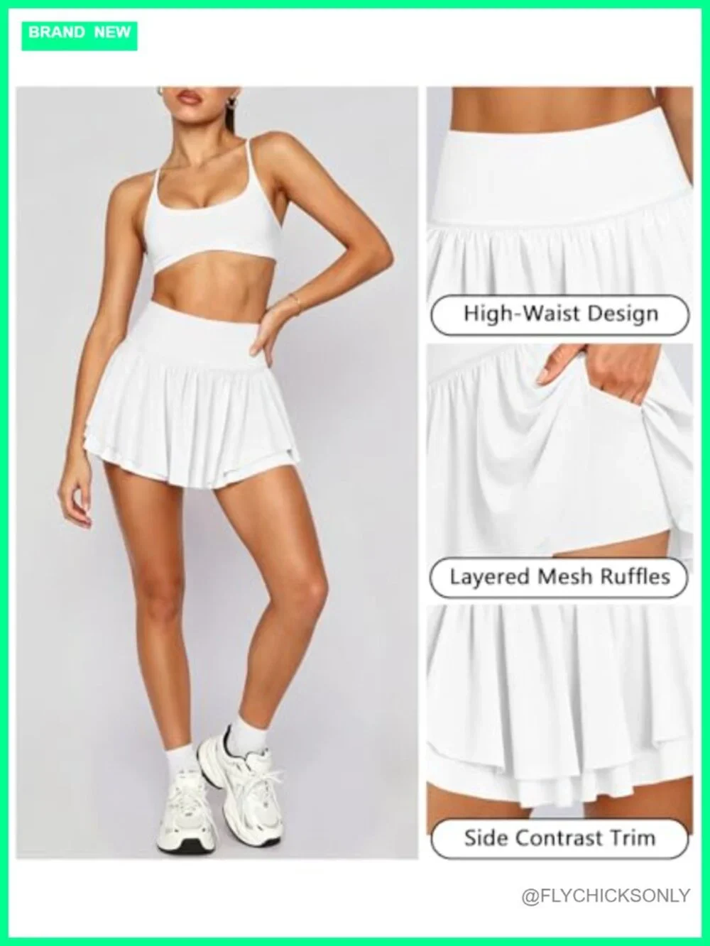 Pleated Tennis Skirt High-Waisted Flowy Double Ruffle with Shorts Pockets